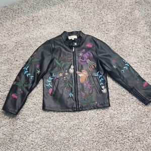 Embroidered Black Leather Jacket